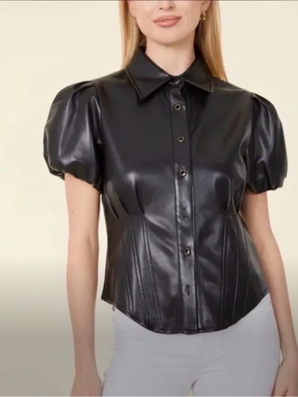 bagatelle Black Faux-Ever Leather Top
